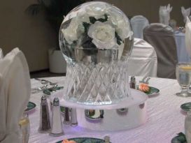 Globe with White Roses Ice Sculpture